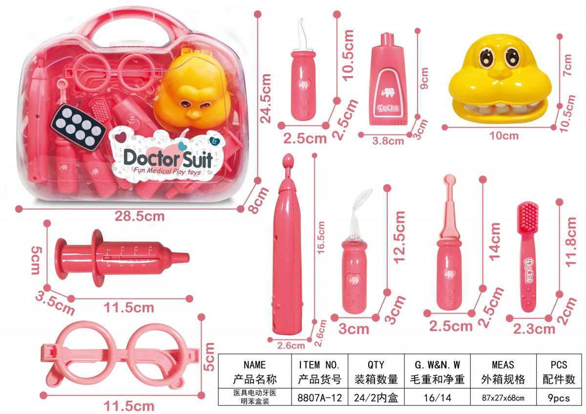 8807A-12 Dentist Playset – 9-Piece Plastic Dental Kit for Kids