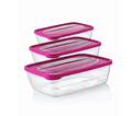 Hobby Trend Rectangular Food Storage Containers Set of 3 0.6 / 1.2 / 2 Litre Assorted Colours 021010