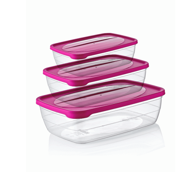 Hobby Trend Rectangular Food Storage Containers Set of 3 0.6 / 1.2 / 2 Litre Assorted Colours 021010