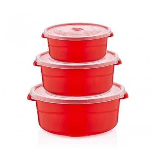 Plastic Round Food Storage Container Set of 3 0.5 / 1 / 2 Litre 021516