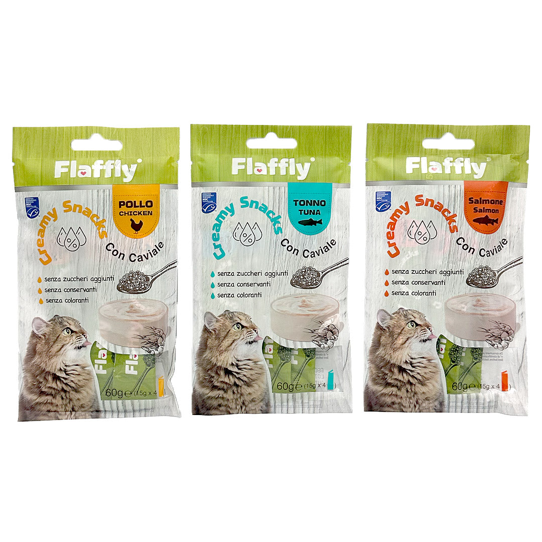 0808-2191 x10 Flaffly Creamy Snacks – Healthy &amp; Natural Cat Treats | No Added Sugar, Preservatives, or Artificial Colors | Available in Salmon, Chicken &amp; Tuna with Caviar