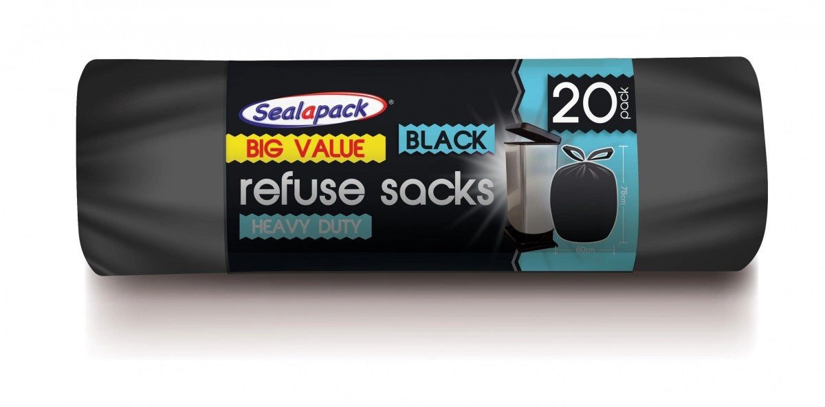 SAP2002B 20 PACK BLACK REFUSE SACKS - 20 PACK