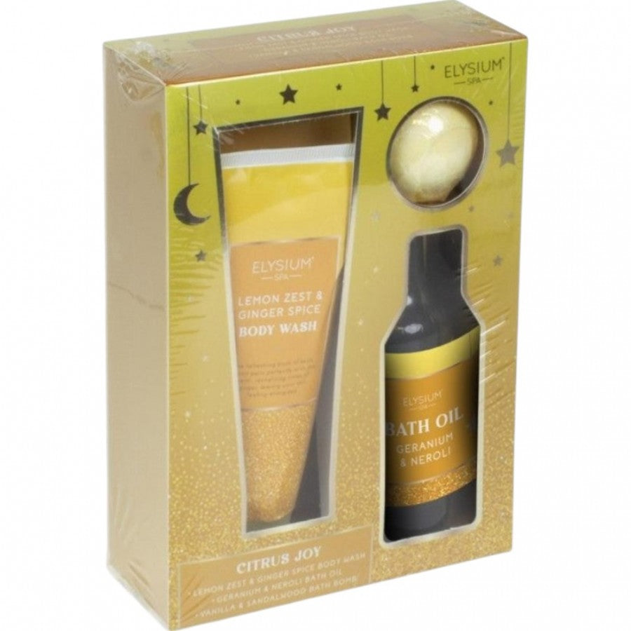 ELY1235 BODY WASH, BATH OIL, BATH BOMB SET - CITRUS JOY