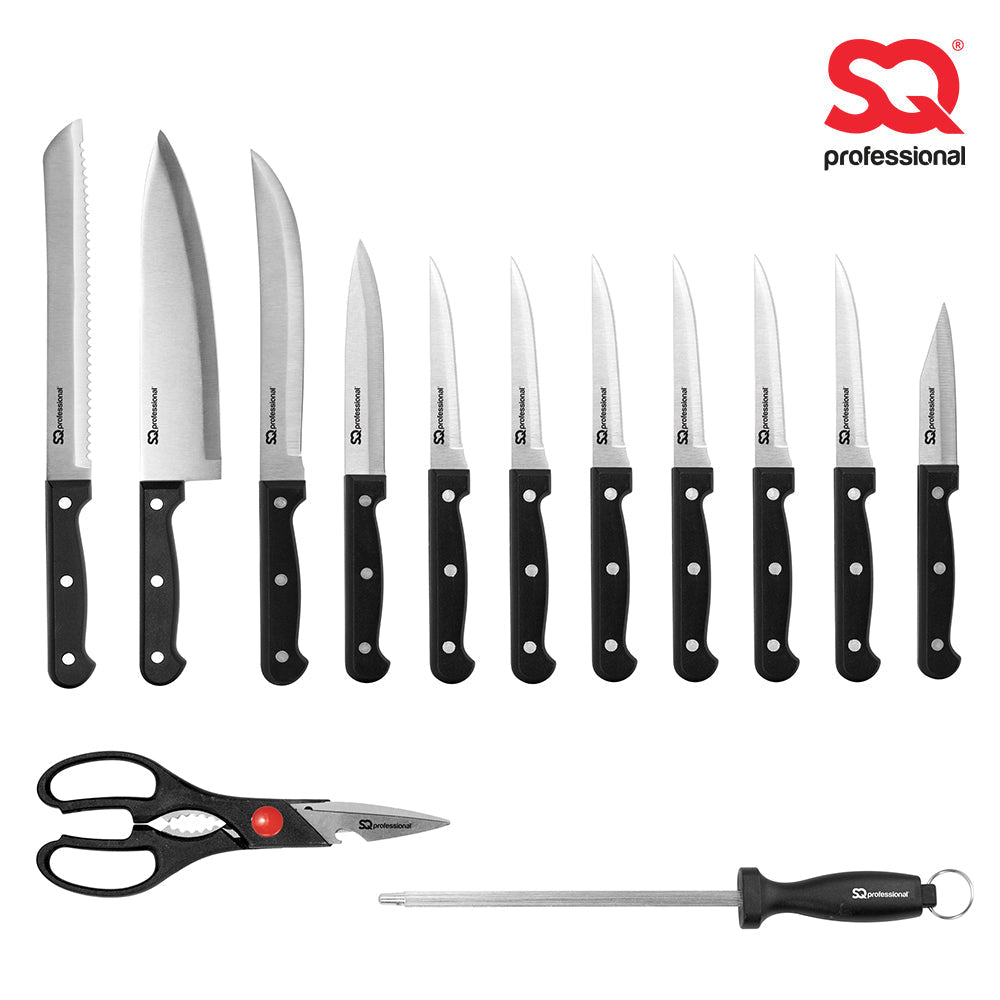 SQ Professional Stainless Steel Knife Set of 14 including Block and Scissors 10941