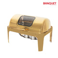 SQ Professional Banquet Chafing Dish with Roll Top and Window Double Compartment Oblong Gold 9L 11413