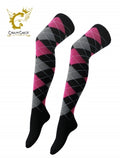 Crazy Chick Black with Pink and Grey Argyle OTK socks