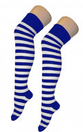 Crazy Chick Blue and White Stripes OTK Socks