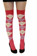Crazy Chick Pink Lilac and Cream Argyle OTK Socks