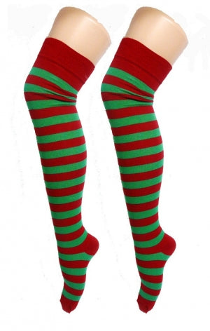 Crazy Chick Red and Green OTK Stripes Socks