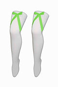 Crazy Chick White OTK Socks with Green Bow