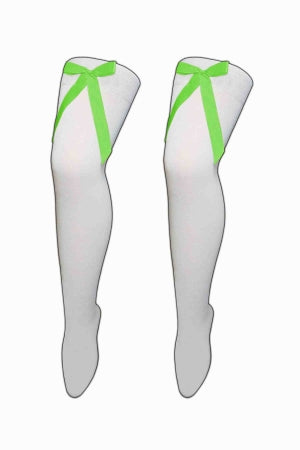 Crazy Chick White OTK Socks with Green Bow