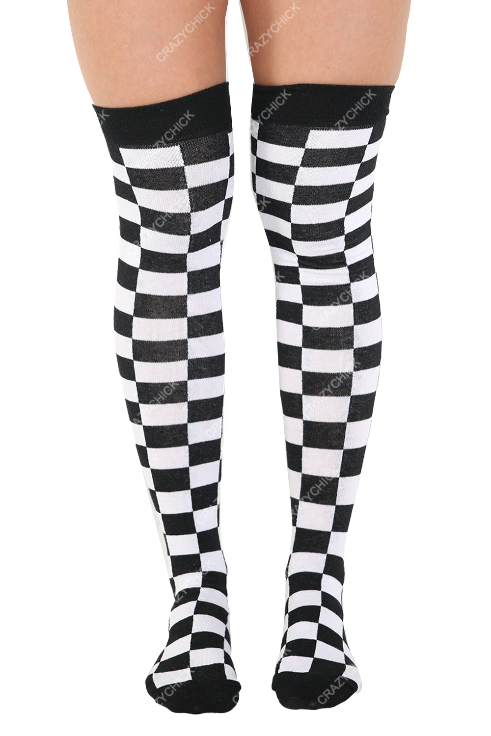Crazy Chick Black and White Checkered OTK Socks