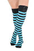 Crazy Chick Black and Turquoise OTK Stripes Socks