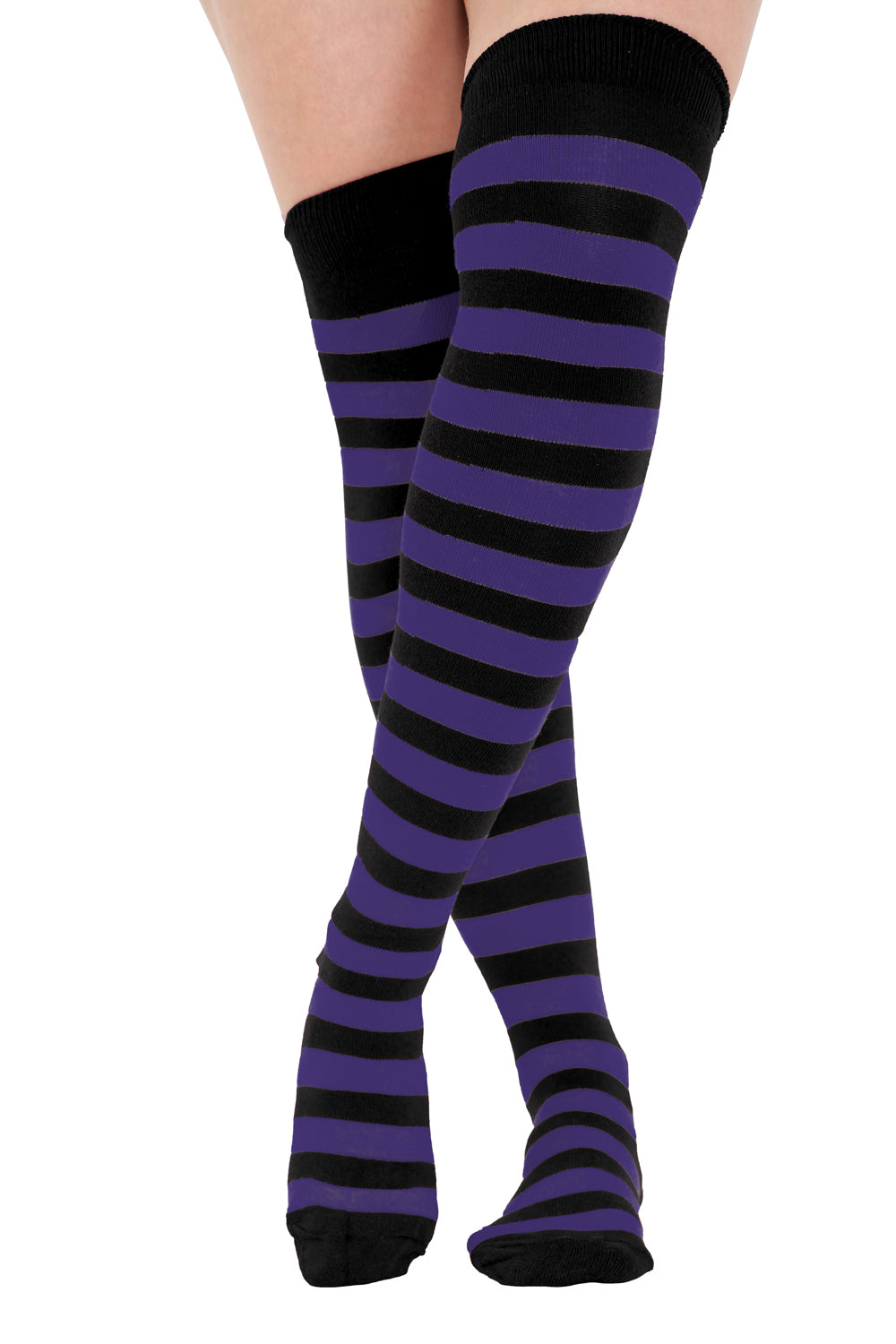 Crazy Chick Black and Purple Stripes OTK Socks