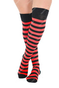 Crazy Chick Black and Red Stripes OTK Socks