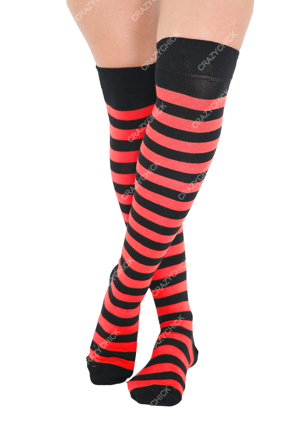 Crazy Chick Black and Red Stripes OTK Socks