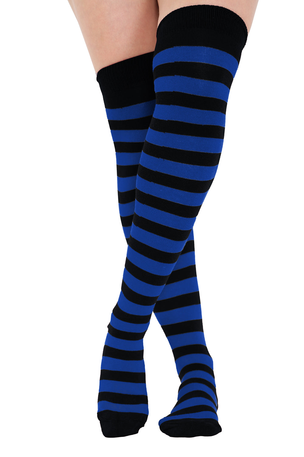 Crazy Chick Black and Royal Blue Stripes OTK Socks