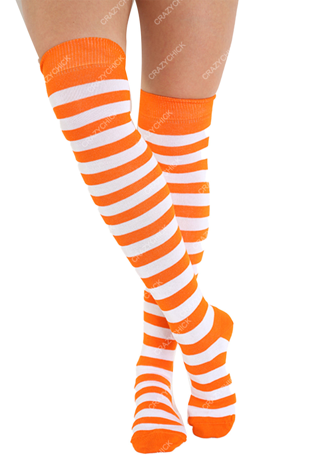 Crazy Chick OTK Stripe Socks Orange and White