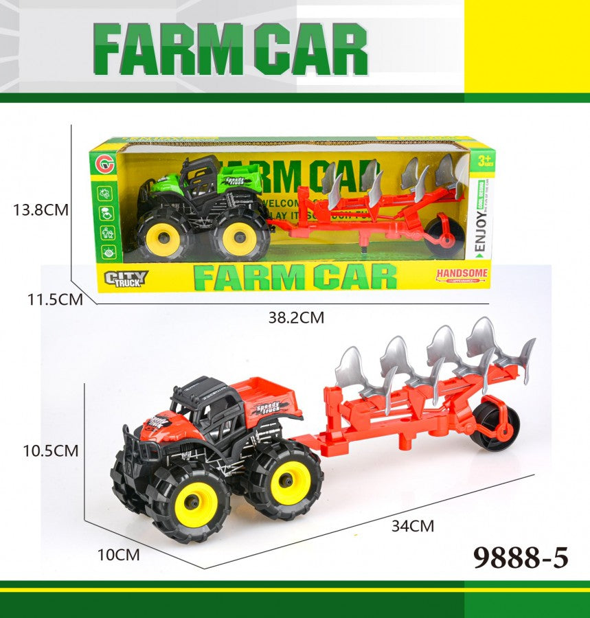 9888-5 Tractor with Trailer – 2 Colors, Inertia, Sound, and Plow | Farm Toy for Kids