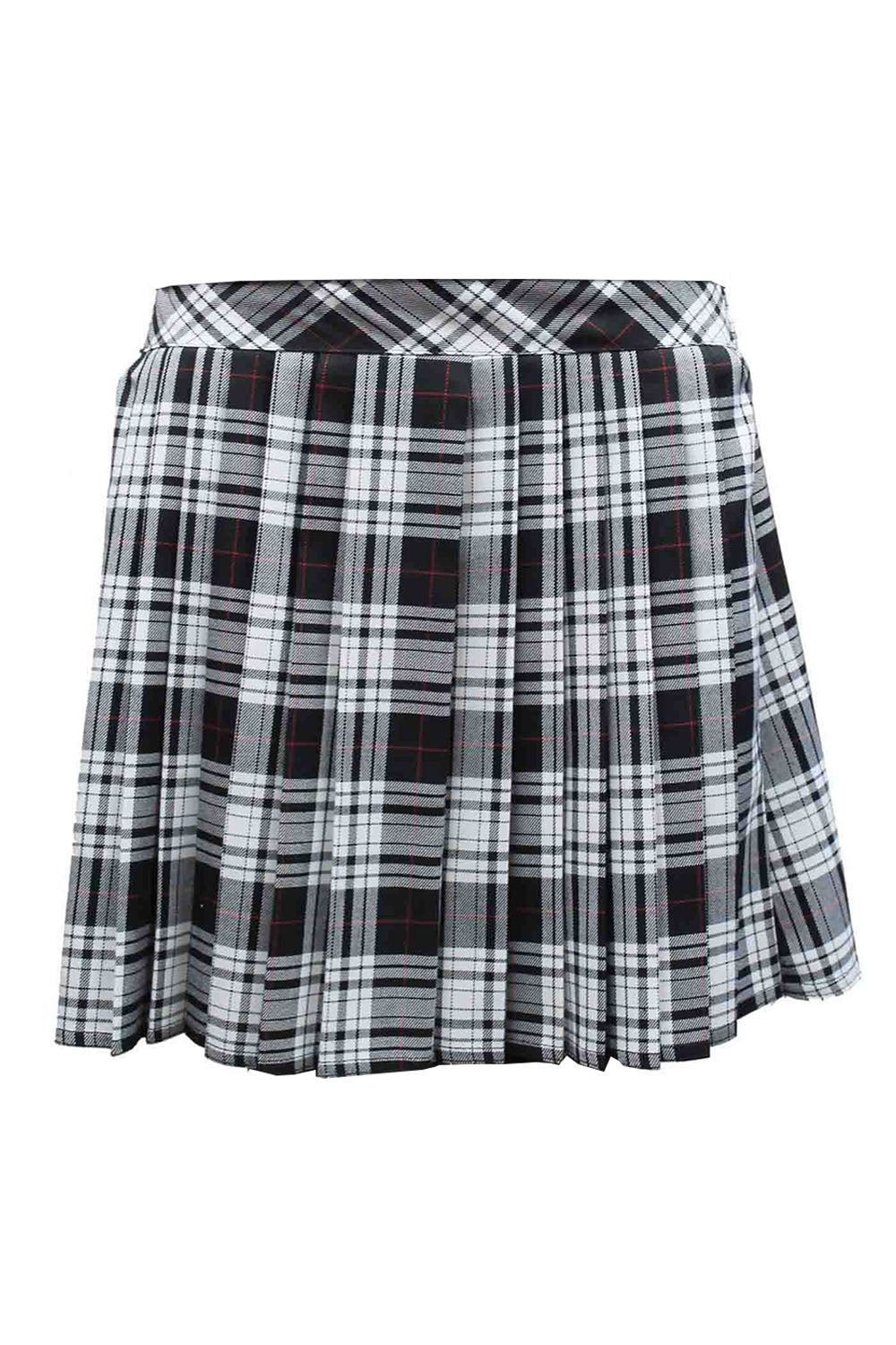 Crazy Chick Adult Pleated Front Black White Tartan Skirt (16 inches)
