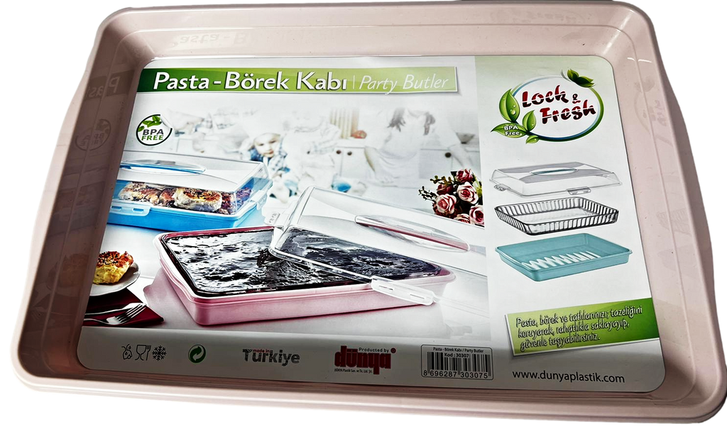 Plastic Cake Pastry Party Brownie Tray Storage Carry Box with Cover 45 x 30 x 10 cm Assorted Colours D30307