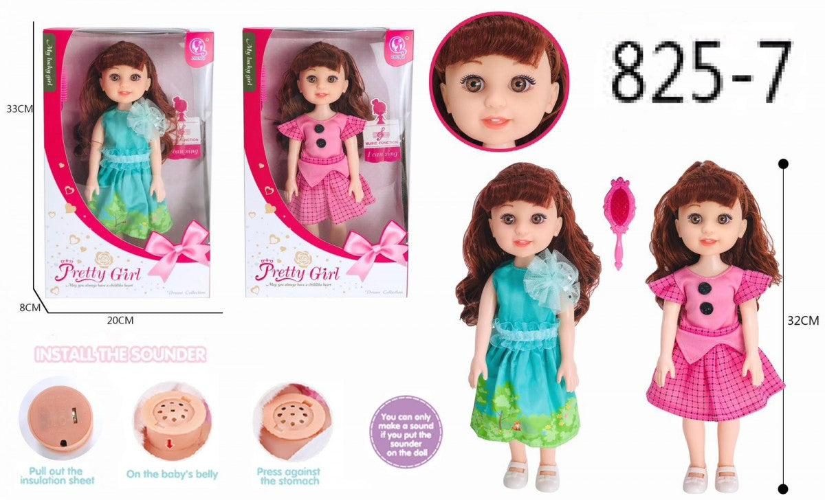 825-7 32cm Singing Girl Sound Doll Assorted Design