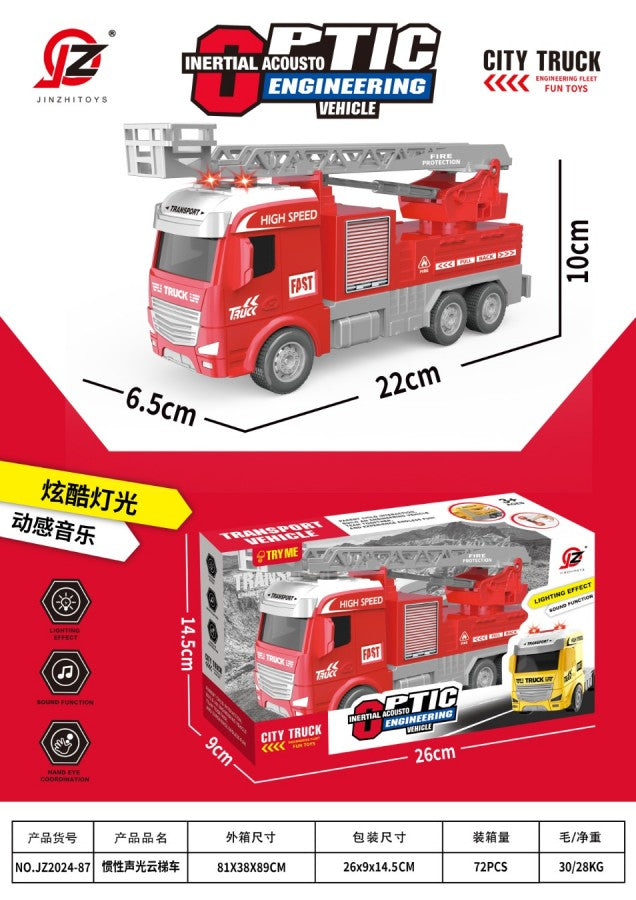 JZ2024-87 Fire Truck - Friction Powered Toy with Lights & Sound