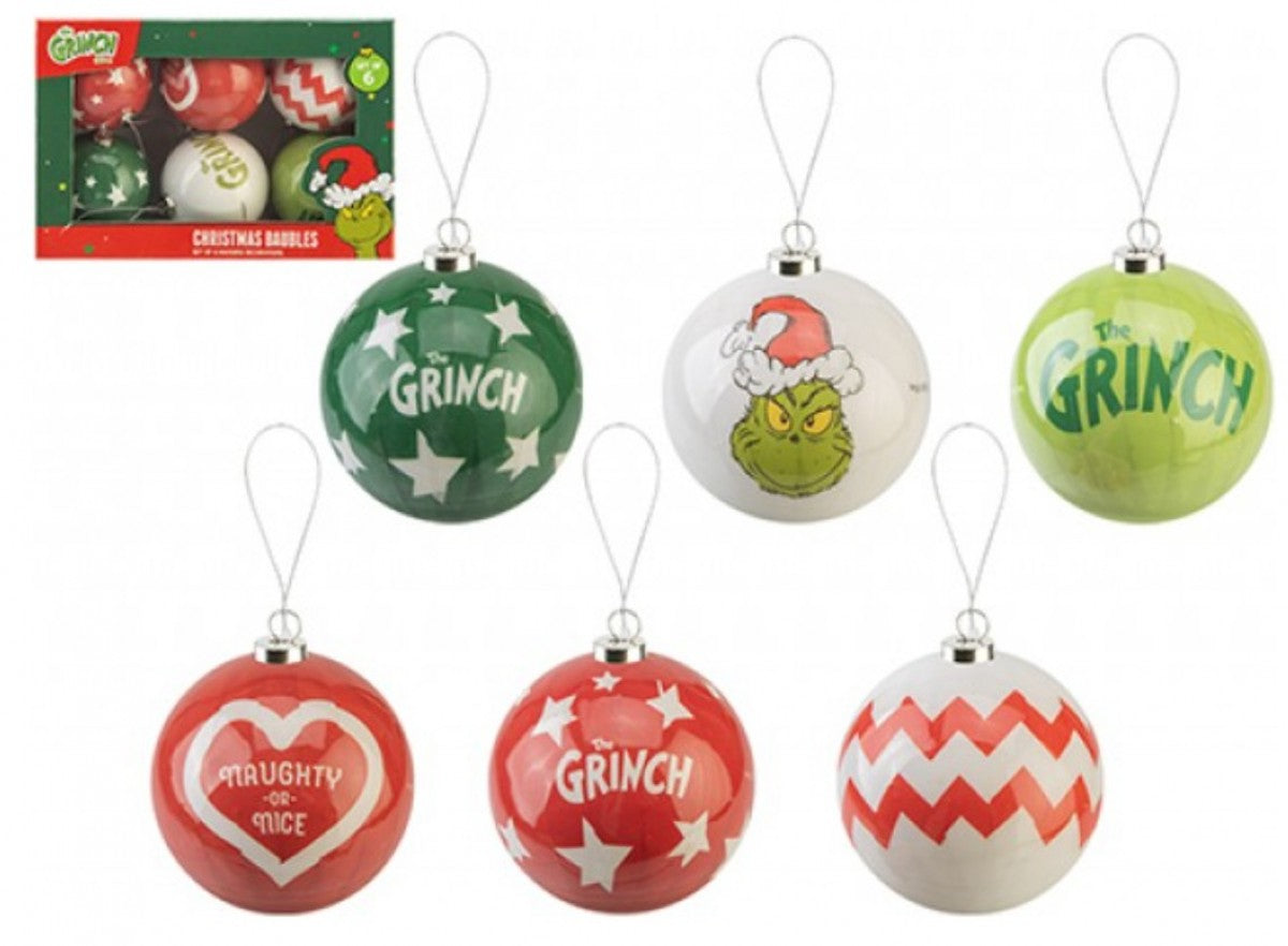 305026 6 x 75mm Grinch Baubles In Box Assorted