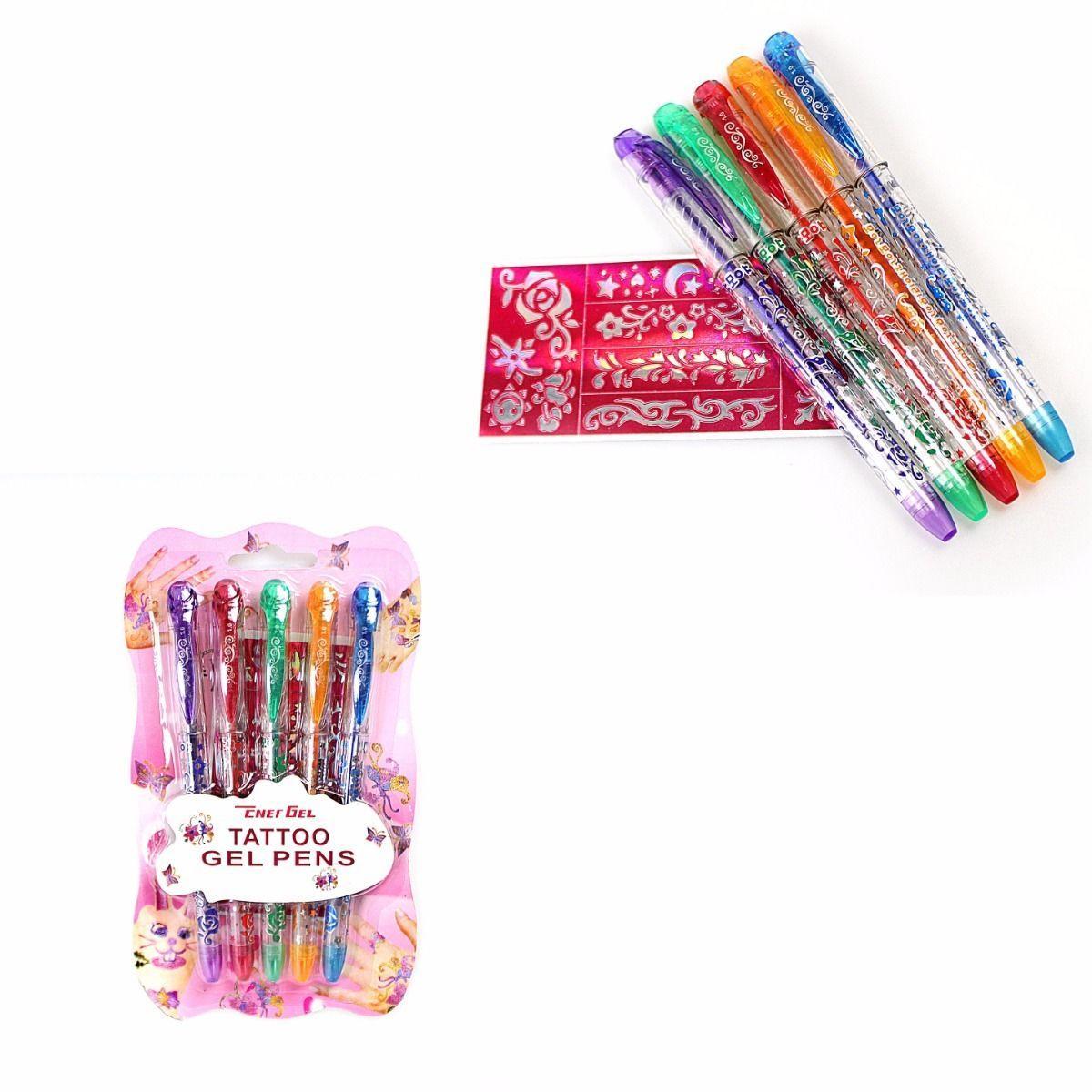 Tattoo Gel Pens with 2 Stencils Pack of 5 Assorted Colours 3598