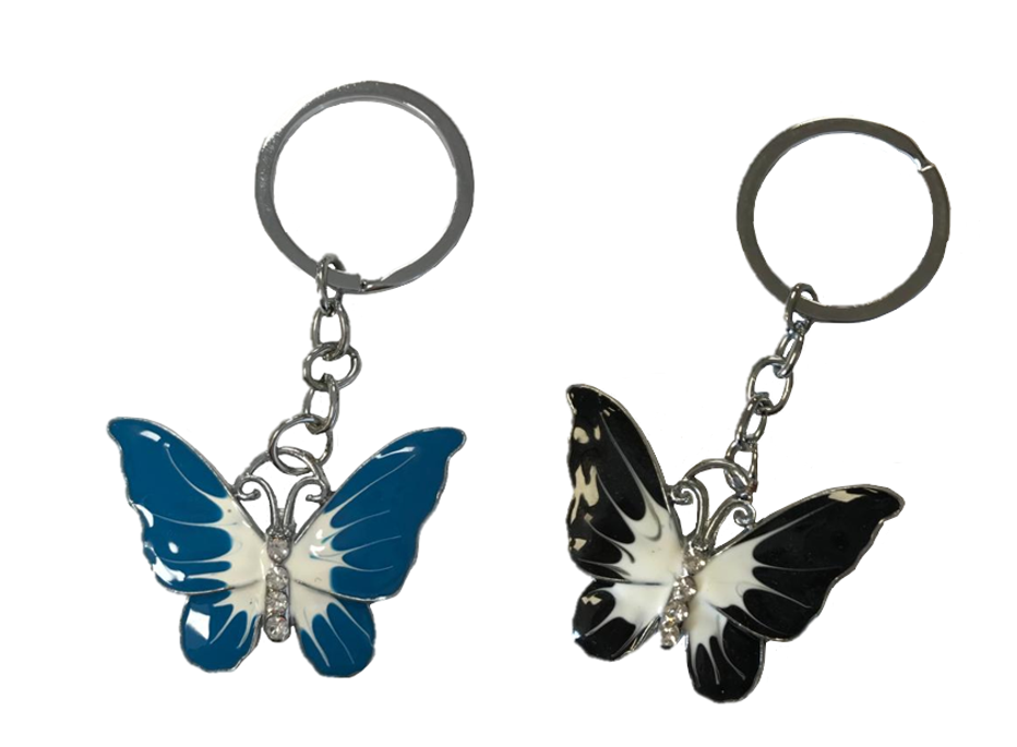 Metal Butterfly / Sports Ball Keychain Keyring 4 cm Assorted Colours 2519