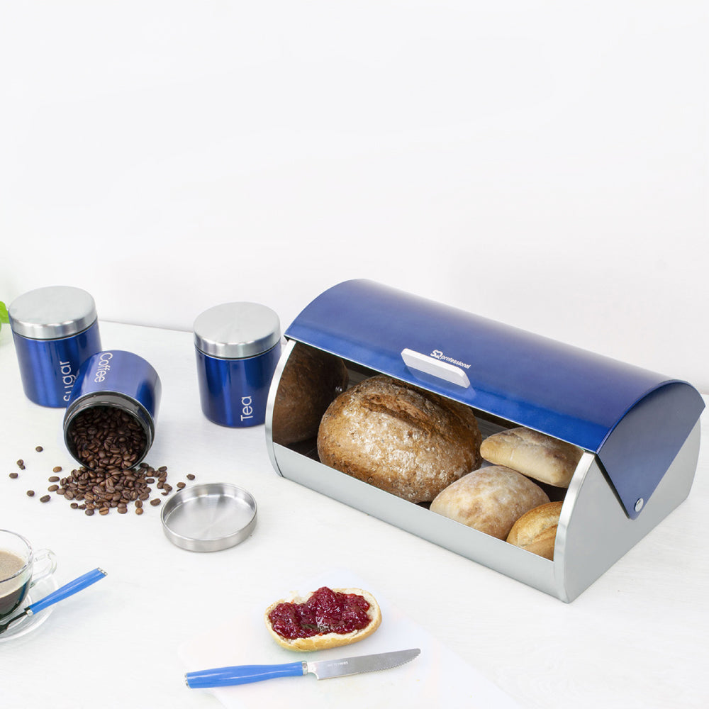 SQ Professional Gems Metal Bread Bin with 3 Canisters Sapphire 2578