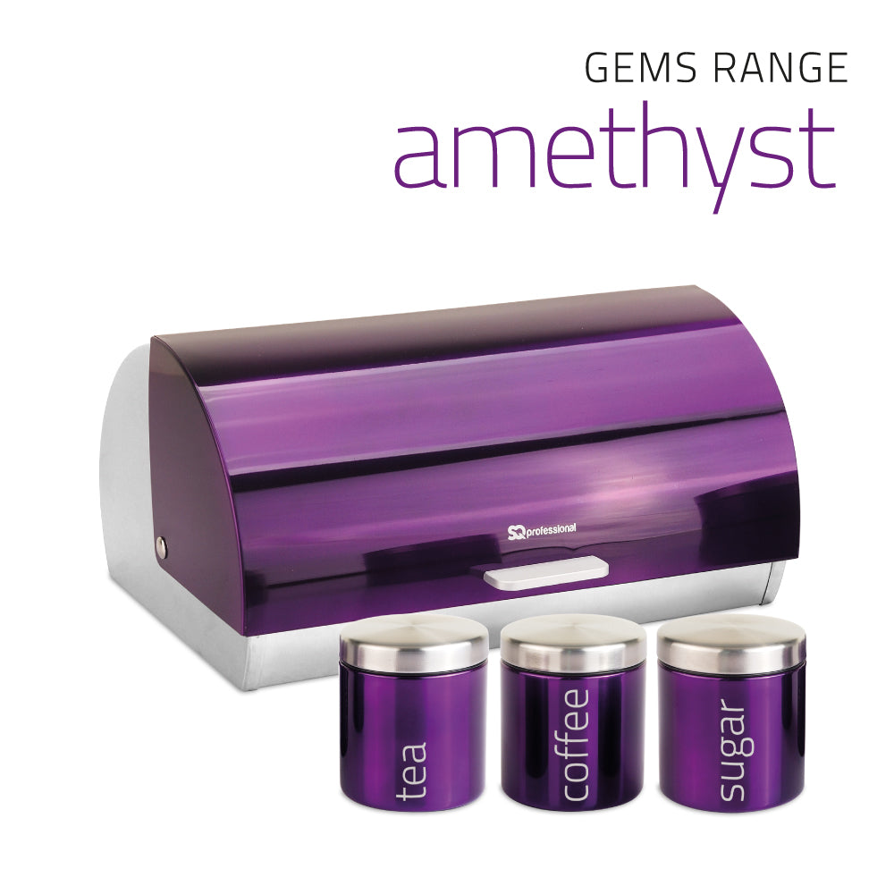 SQ Professional Gems Metal Bread Bin with 3 Canisters Amethyst 2582
