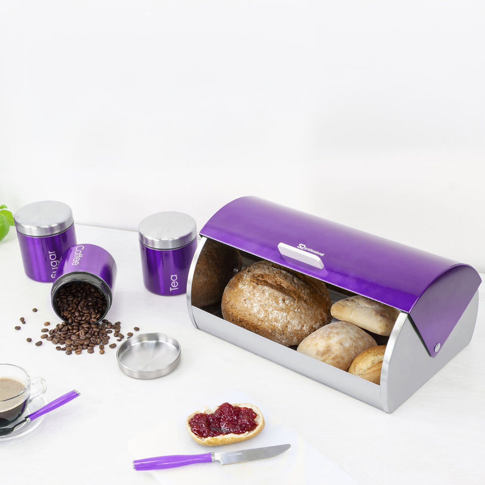 SQ Professional Gems Metal Bread Bin with 3 Canisters Amethyst 2582