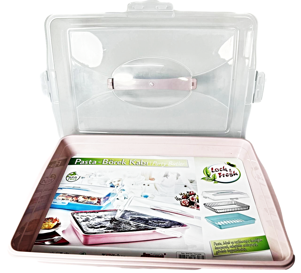 Plastic Cake Pastry Party Brownie Tray Storage Carry Box with Cover 45 x 30 x 10 cm Assorted Colours D30307