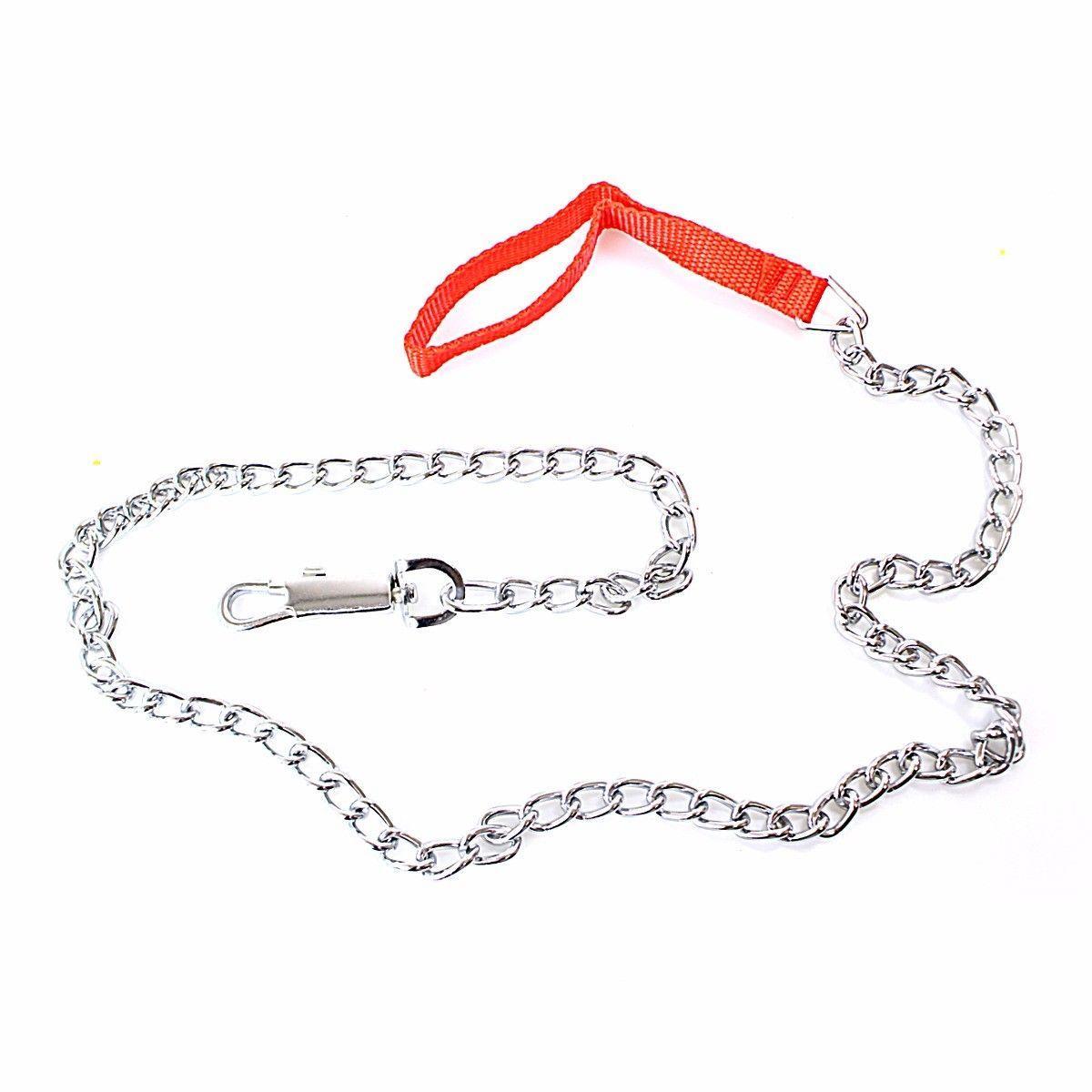 Heavy Duty Chrome Chain Pet Dog Leads Leash With Leather Handle For Dogs Walking  3037