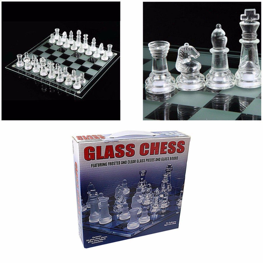 Traditional Glass Chess Set Board Game 32 Pieces 22 x 22cm 3163
