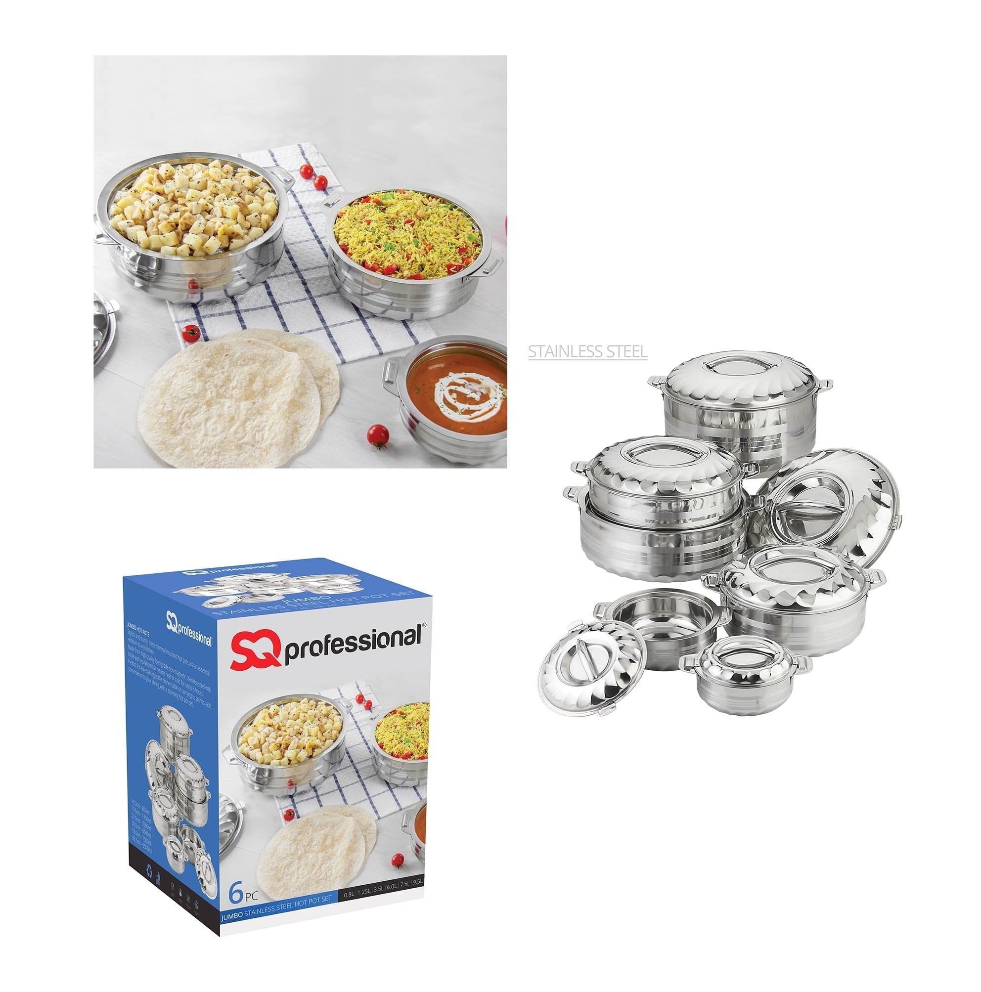 SQ Professional Jumbo Range Contour Stainless Steel Hot Pot Set of 6 3477