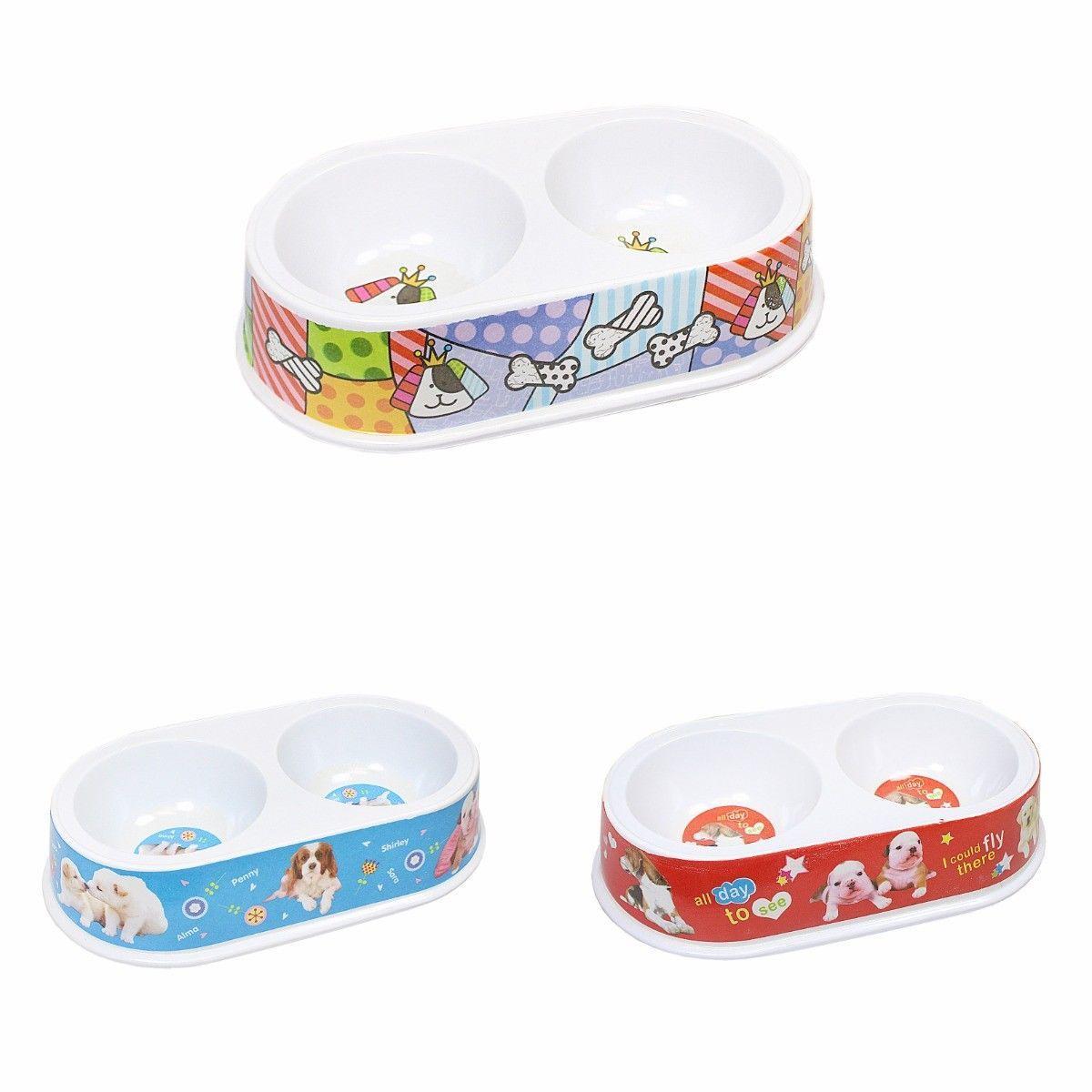 Plastic Dog Cat Feeding Bowl Assorted Colour With Printed Design Pets 21cm x 8cm   0070