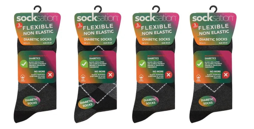 Active Star Flexi Diabetic Argyle Grey Mens Socks (Pack of 3 Pairs)
