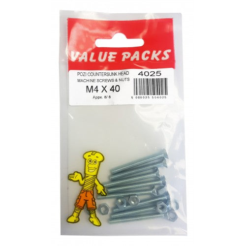 M4 X 40 Pozi Csk Machine Screws & Nuts 0402