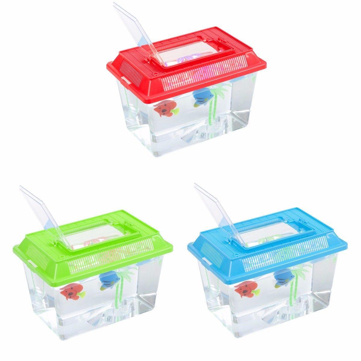Plastic Aquarium Fish Insect Terrarium Tank with Carry Handle and Lid 21 x 12 cm Assorted Colours 0091 A