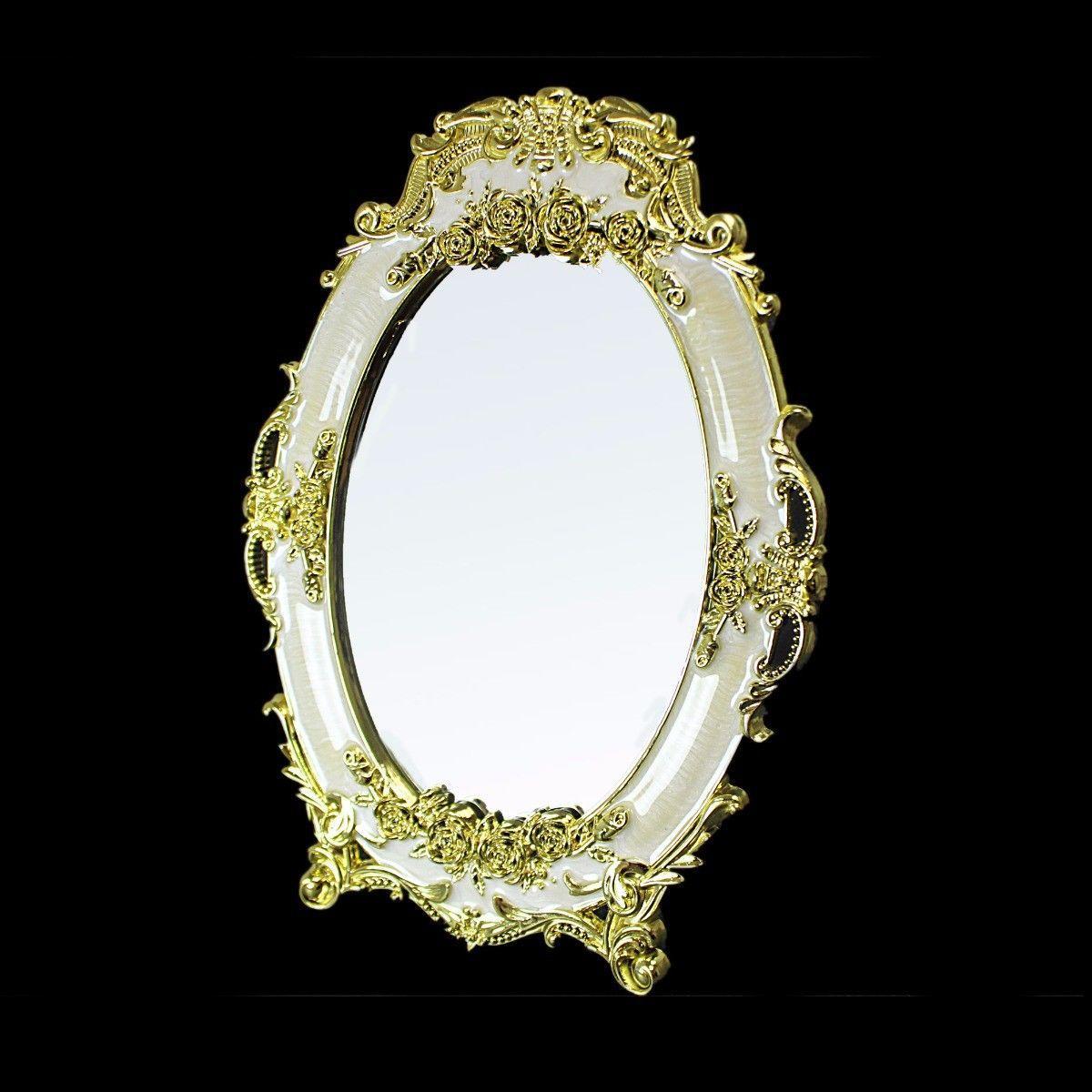 Designer Frame Mirror, Home Decor Mirror in Cream and Gold 17cm x 22cm   2401
