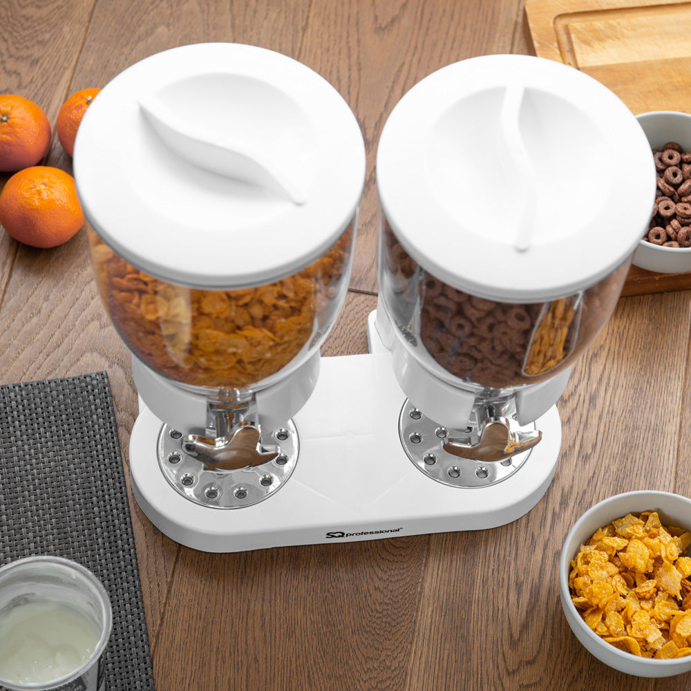SQ Professional Plastic Double Hotel Cereal Dispenser 2 x 0.5L White 1740 / 4326