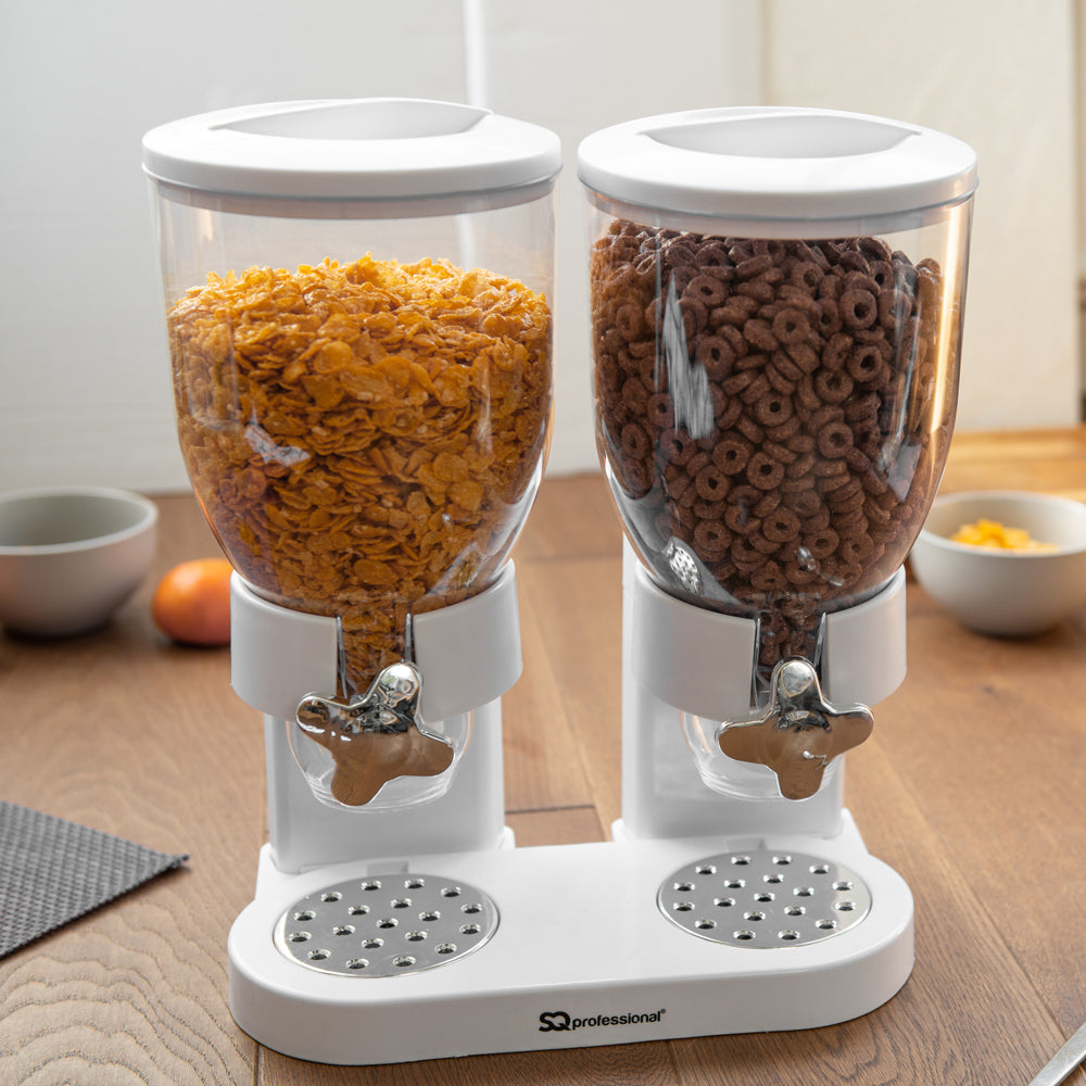 SQ Professional Plastic Double Hotel Cereal Dispenser 2 x 0.5L White 1740 / 4326