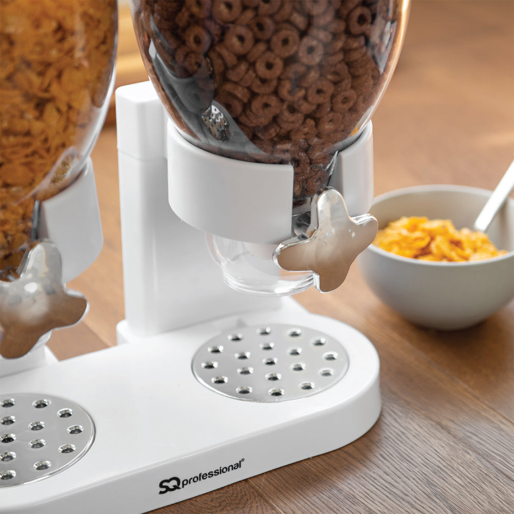 SQ Professional Plastic Double Hotel Cereal Dispenser 2 x 0.5L White 1740 / 4326