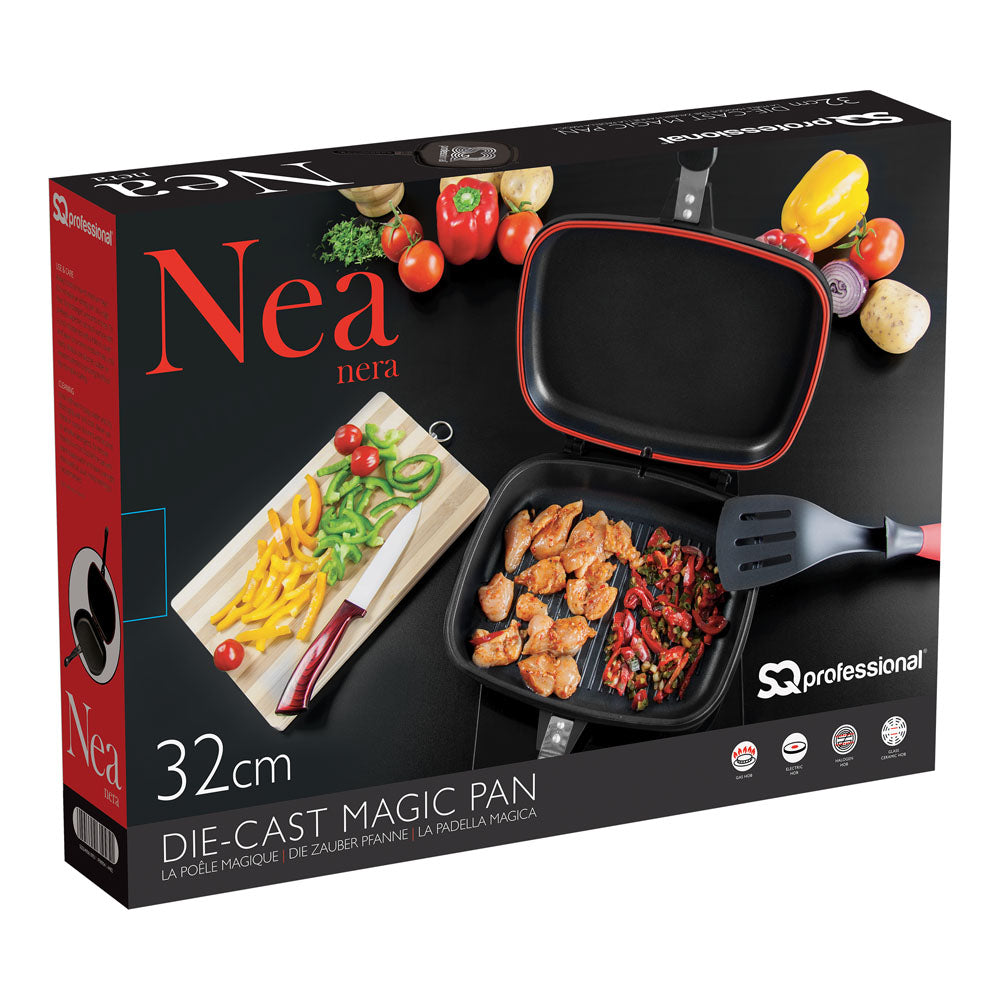 SQ Professional Nea Diecast Double Sided Magic Pan 32cm Nera Black 4482
