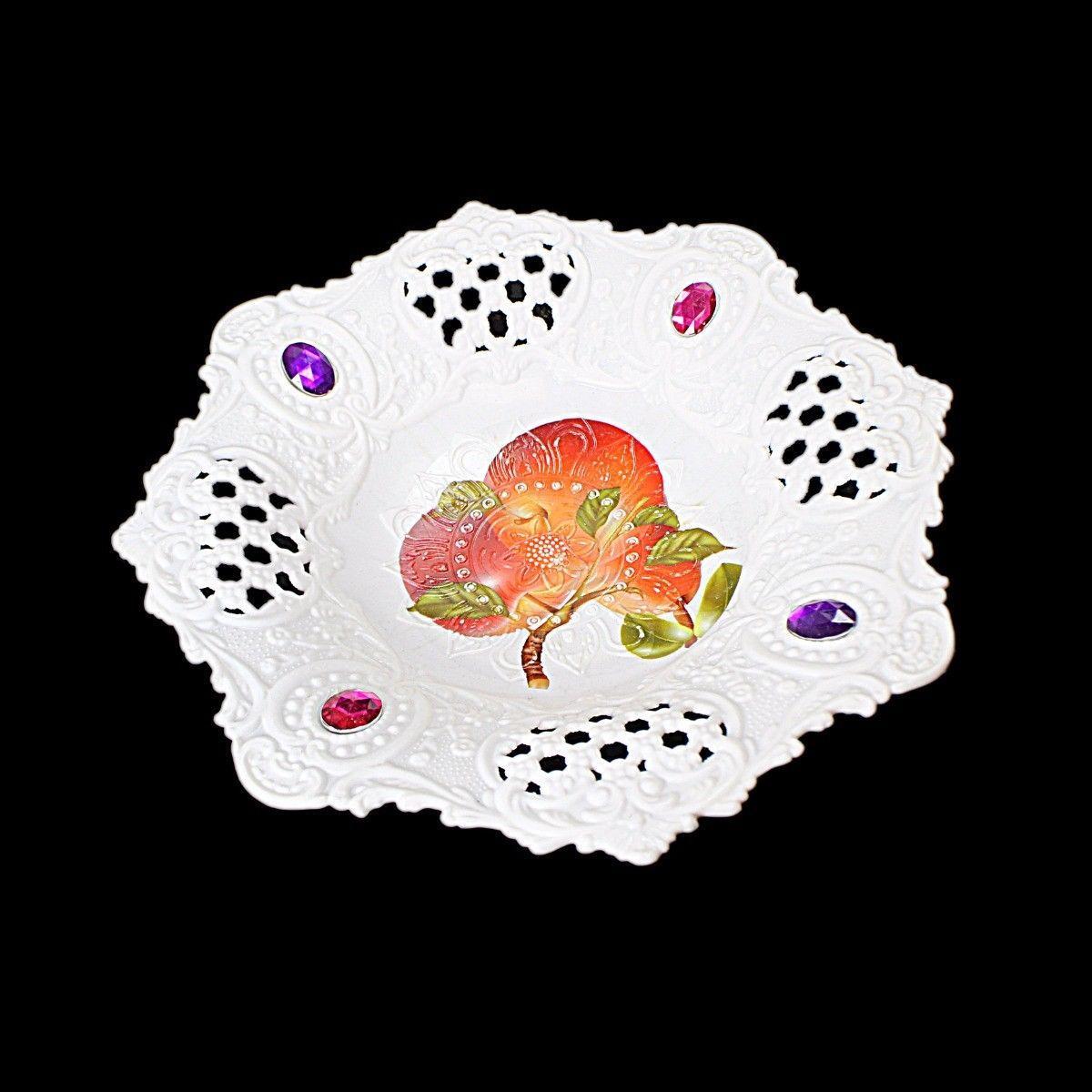 Plastic Jewelled Serving Tray Printed Design Round 21 cm Assorted Designs 3222