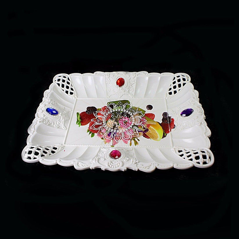 Plastic Jewelled Serving Tray Printed Design Rectangular 23 x 17 cm Assorted Designs 3224