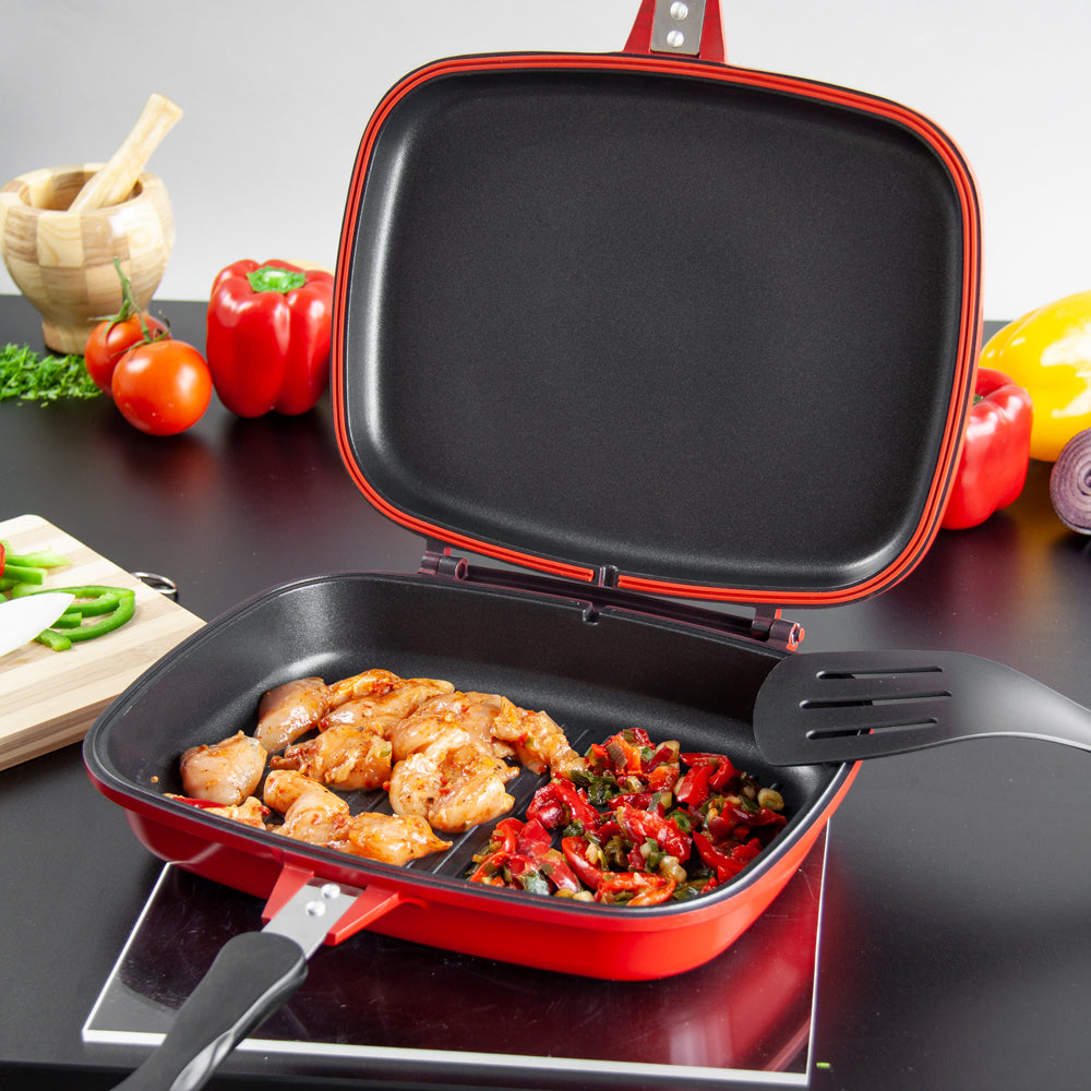 SQ Professional Nea Diecast Double Sided Magic Pan 32cm Rossa Red 4680