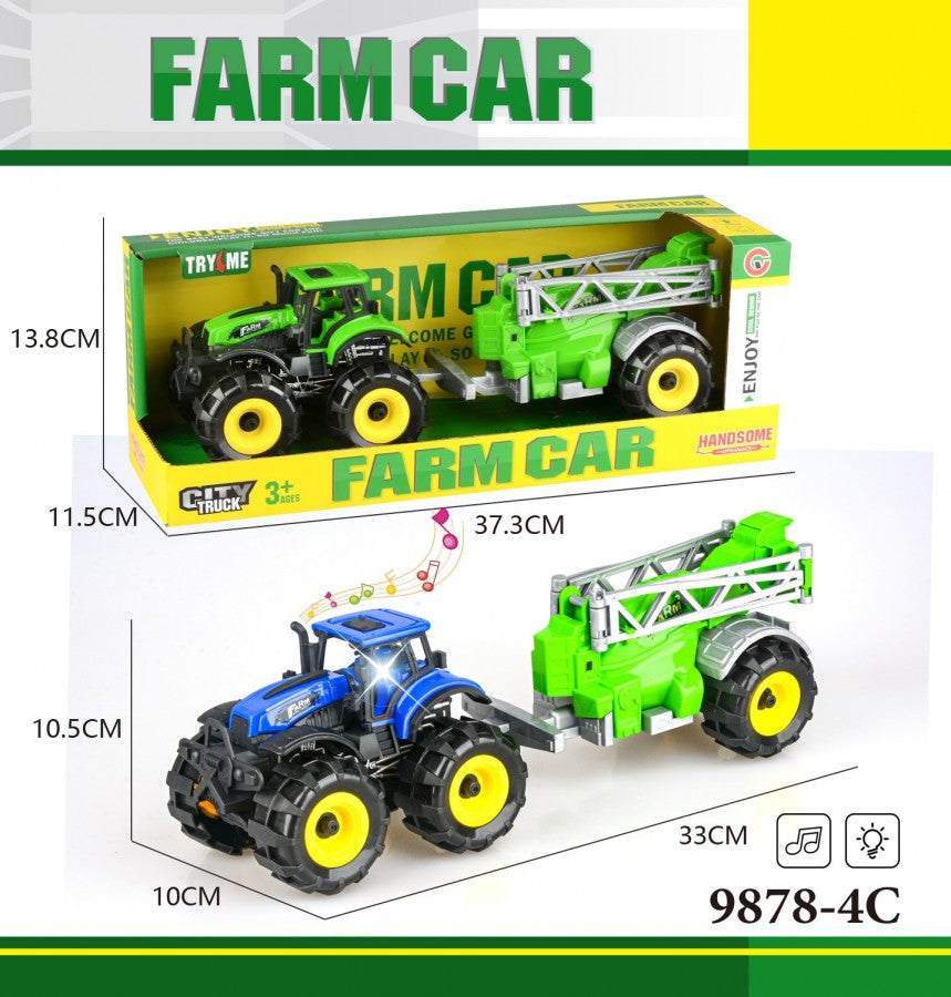 9878-4C Farm Tractor with Sprayer Trailer – Agricultural Machine Toy